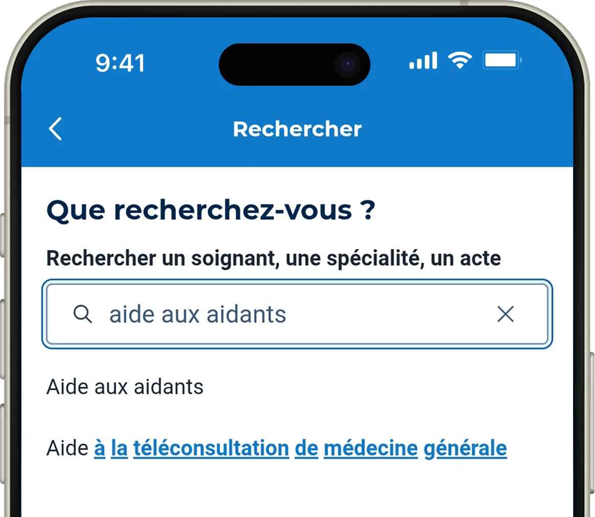 Recherche « aide aux aidants » dans l’application Doctolib